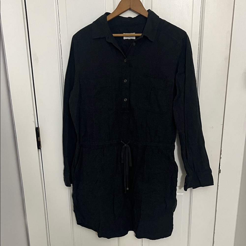 Charcoal Flannel Button-Up Dress